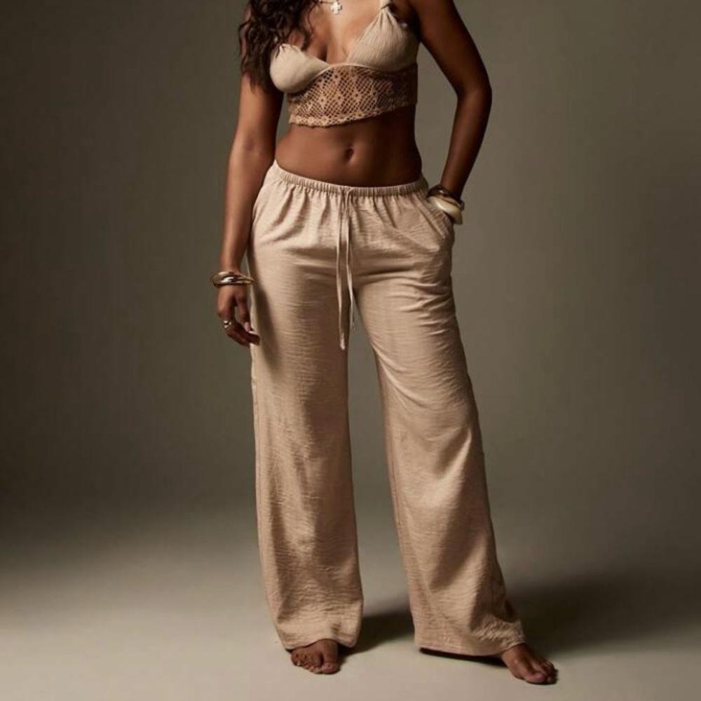 Shein Beige Wide Leg Beach Pants